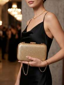 Bolsa Carteira Feminina Elegante Com Corrente Para Festa/Casamento/Banquete - Dourado - Visão 4