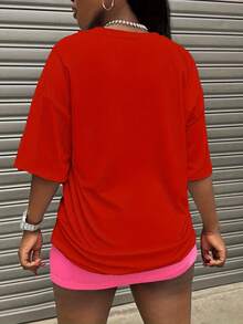 New Women's Short Sleeve T-Shirt Spring/Summer 2025, Simple And Elegant Design With Love Rings Print, Versatile Everyday T-Shirt With Round Neck, Circular Pattern - 紅色 - 查看 2