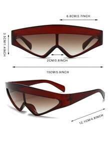 1 Pair Men's Tea-Colored Asymmetrical Frame One-Piece Futuristic Tech-Style Fashion Glasses - Brown - View 4