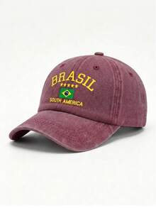 1 pieza Gorra de béisbol vintage lavada con estampado de estrella de Brasil, protección solar de verano, gorra unisex, protección para primavera, otoño, viajes, vacaciones, playa, Copa del Mundo - gorra de béisbol - Ver 17