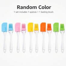 2pcs-6pcs Random Color Silicone Spatula And Basting Brush Set, Clear Handle Kitchen Utensil Tools For Baking, Cooking, Mixing, Scraping, Sauce Brushing, BBQ And Home Kitchen Use - Random Color - View 2