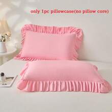 1pc Pillowcase (No Pillow Insert), Solid Color Ruffle Lace Pleated Pillowcase, Korean Princess Style Soft Skin-Friendly Pillow Cover, Suitable For Homestay, Guest Room, Home Use, Simple Solid Color Single Pillow Insert Protector - Baby Pink - View 5