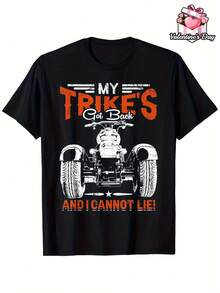 Camiseta de hombre para uso diario con estampado Mi triciclo ha vuelto y no puedo mentir - Camiseta de algodón negra, estampado llamativo de triciclo de motocicleta naranja, camiseta casua - Negro - Ver 1