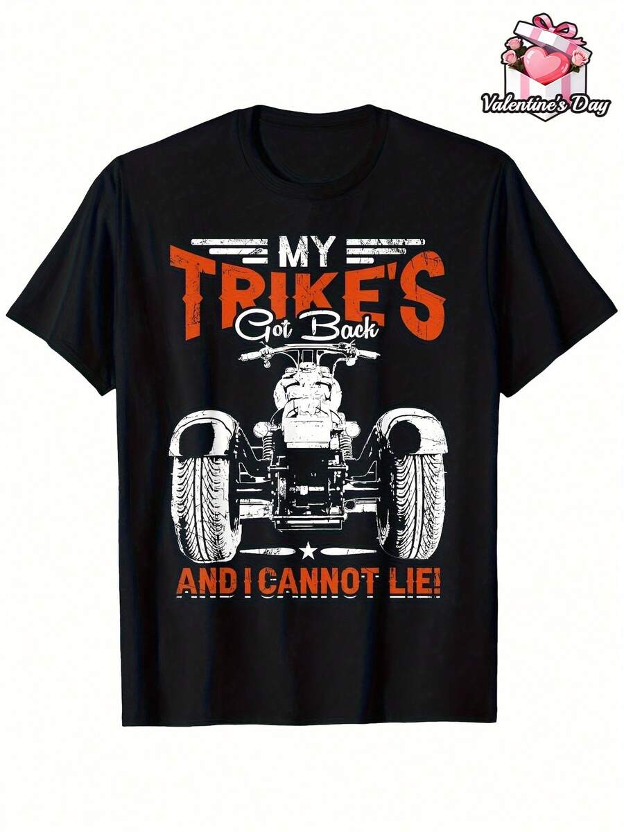 Camiseta de hombre para uso diario con estampado Mi triciclo ha vuelto y no puedo mentir - Camiseta de algodón negra, estampado llamativo de triciclo de motocicleta naranja, camiseta casua - Negro - Ver 1