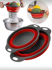 2pcs/1pc Large/Small Foldable Colander Basket, Vegetable Basket, Small, Foldable Storage, Space-Saving, Mini Household Tool, Quick Deployment. Suitable For Washing Vegetables, Fruits, Food, Kitchen Utensils. - Multicolor - View 7