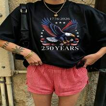 Heartfelt Daily Casual Graphic T-Shirt 100% Cotton Oversized Soft Breathable Casual Crewneck Short Sleeve Top Aesthetic Vintage Red White Checkered Shorts Street Style  Basic Casual We - 黑色 - 查看 1