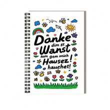 1 Cute Hand-Drawn Style German Blessing Spiral Coil Notebook, 100 Pages 50 Sheets, Great Assistant For Work And Study, Suitable For Diary, Daily Planning And Notes, Ideal Graduation Gift, Birthday Gift, Add A Touch Of Color To Your Recording Time! - B - View 3