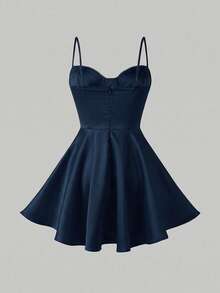 Elegant Romantic Spaghetti Strap Mini Dress For Date And Daily Wear - Navy Blue - View 8