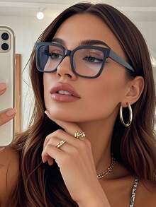 1pc Women's Geometric Pattern Transparent Glasses, Suitable For Daily, School, Office And Other Occasions - Clear - View 6