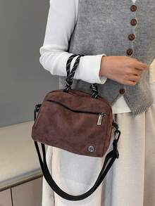 Women's Casual Shoulder Sports Bag Crossbody Bag, Easy-To-Care-For Fabric, Easy To Clean, Plaid Material, Multi-Layer Zipper Large Capacity Handbag - Coffee - View 5