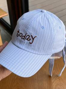 1件女款Y2K風格刺繡字母條紋棒球帽，附甜美蝴蝶結，百搭運動遮陽帽，適合派對與日常穿著 - 條紋 - 查看 11