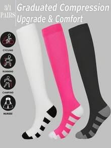 3 Pairs/1 Pair Minimalist Breathable Professional Solid Color Sports Compression Socks Suitable For Running, Cycling, Outdoor Hiking - Multicolor - View 2