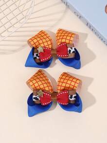 2pcs Girls Princess Hair Clips, Fashion Printed Bow Crocodile Clips, Suitable For Teen Hair Accessories - Multicolor - View 6