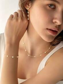 4pcs Fashionable Elegant Women's Faux Pearl Jewelry Set, Includes Necklace, Earrings, Bracelet, 14K Gold/Silver Plated Pearl Necklace, Bracelet And Earrings Set, Suitable For Women's Daily Wear Or Banquet, Exquisite Women's Jewelry Gift - Artificial Pearls - View 1