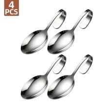 1/4/6pcs Stainless Steel Serving Spoons, Curved Handle Dessert Spoon Set, Rustproof Silver Tableware For Salad Berry Home Restaurant Buffet - View 9