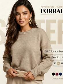 Suéter Feminino Forrado Inverno 2026 Premium Confortável - cáqui - Visão 2