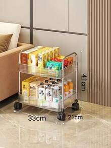 1pc Transparent Movable Cosmetic Cart Storage Rack, Large Capacity Multifunctional Bathroom Supplies Display Shelf, Bathroom Accessories - Transparent - View 2