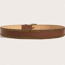 1pc Western Vintage Handmade Beaded Buckle PU Belt, Versatile For Jeans And Dresses, Waist-Cinched Street Style - Camel - View 2