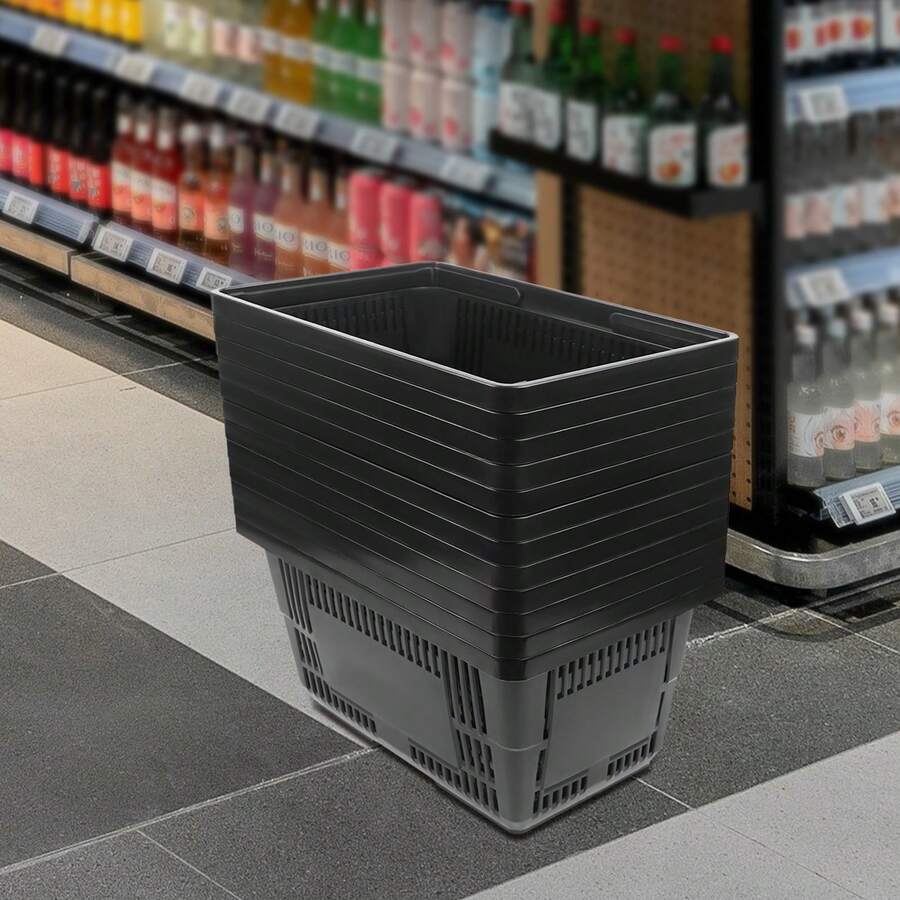 SanBouSi 12PCS Plastic Shopping Baskets Shopping Baskets With Handles Shopping Baskets - Black - View 1