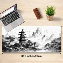 Large Gaming Mousepad, Desktop Use, Chinese Landscape Ink Painting Style Desk Mat, With Seamed Edges, Stunning Scenery Desk Mat, Non-Slip Rubber Base, Keyboard Mat/Computer Mat, Large XL Black And White Style Mousepad - Mouse Pad - View 3