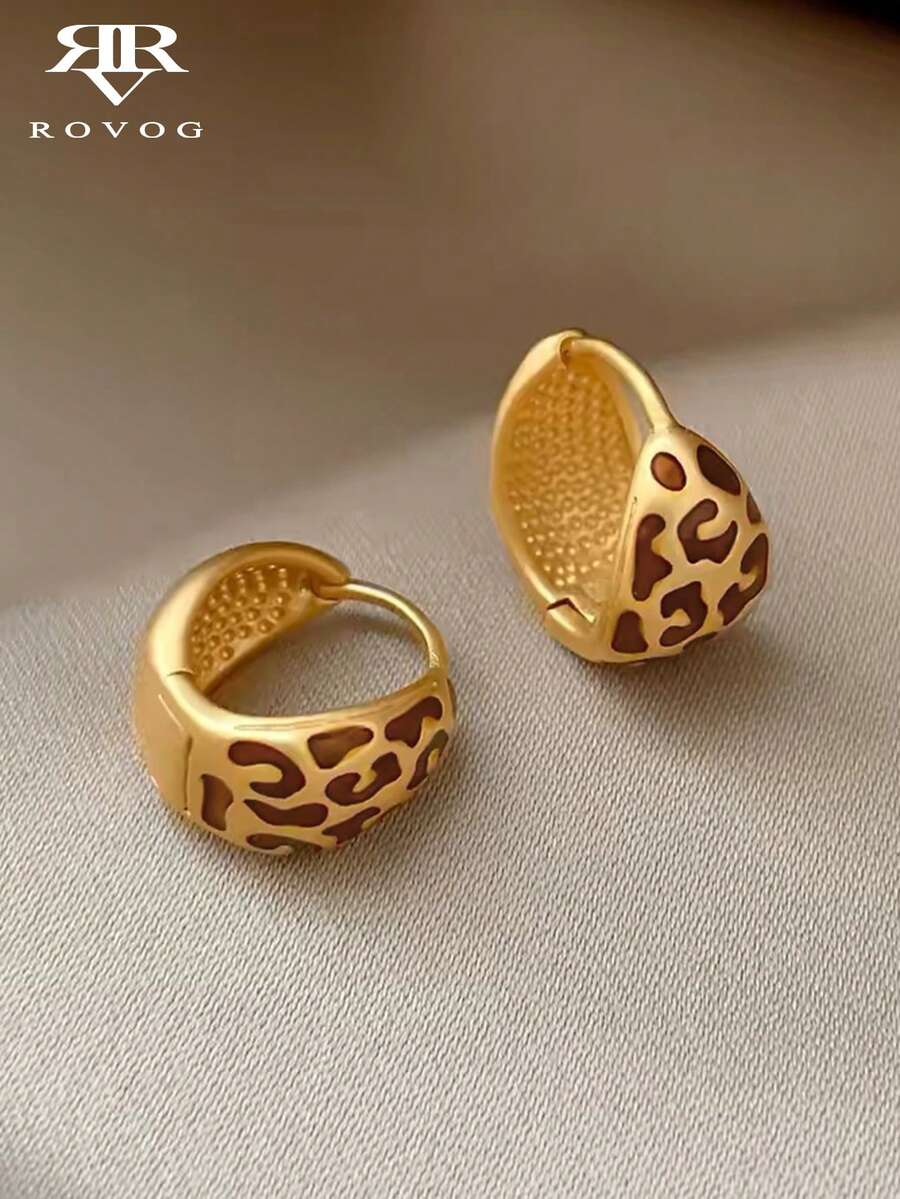1 Pasang Anting Hoop Minimalis Mewah Motif Leopard, Cocok untuk Pemakaian Sehari-hari dan Liburan Wanita