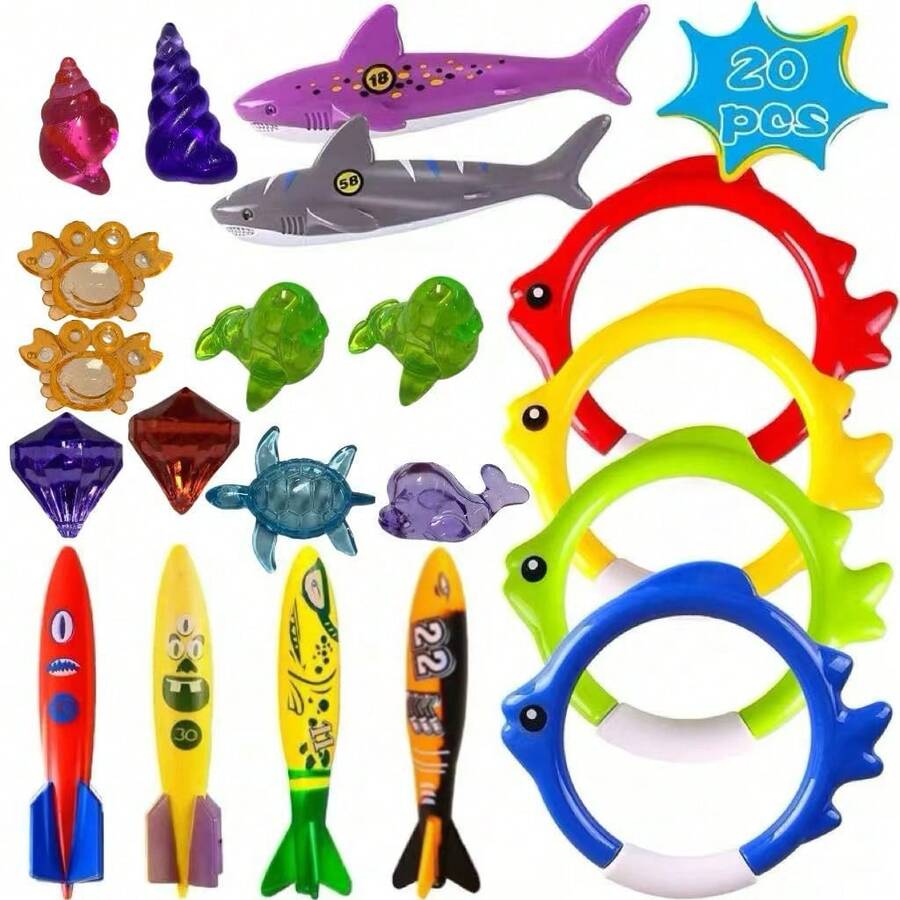 20Pcs Summer Pool Diving Swimming Toys For Kids Ages 3-12, Fun Swim Games Sinking Set, Underwater Dive Gifts With Stor - 20 Pieces - View 1