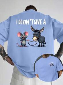 I Don't Care, The New Men's Crew Neck T-Shirt With Double-Sided Print Of A Mouse Pulling A Horse Is Casual, Sporty, Modern, Fashionable, Loose-Fitting And Suitable For - 白色 - 查看 8