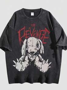 Women's Loose-Fitting Cotton Summer T-Shirt, Dark Sleeve Graphic With Retro Japanese Lettering, Lightweight Men's T-Shirt For Urban Outings And Meetings - 黑色 - 查看 1