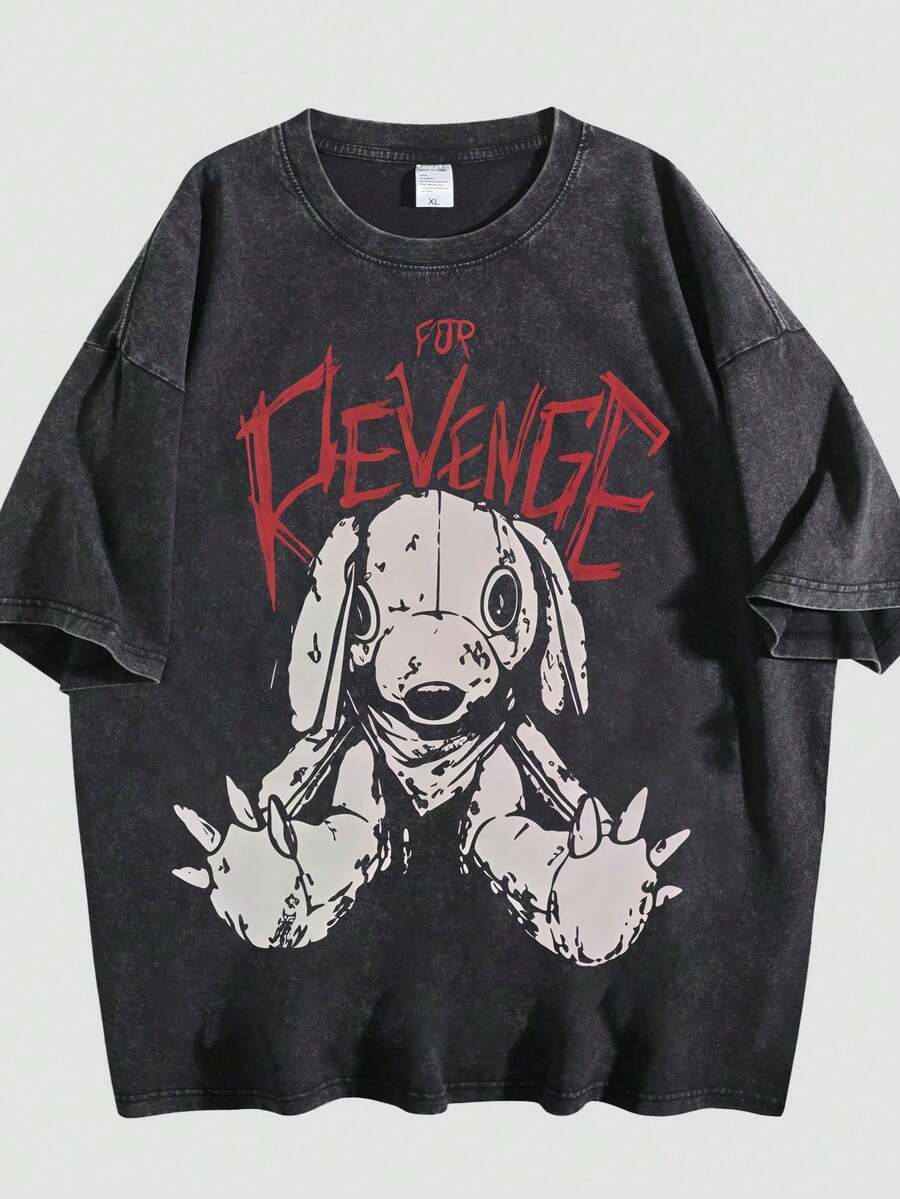 Women's Loose-Fitting Cotton Summer T-Shirt, Dark Sleeve Graphic With Retro Japanese Lettering, Lightweight Men's T-Shirt For Urban Outings And Meetings - 黑色 - 查看 1