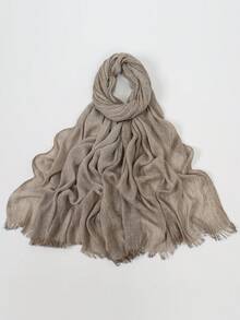 1pc Women's Solid Color Modal Fabric Pleated Tassel Scarf, Casual Daily Headscarf, Sun Protection & Warmth Shawl Scarf Suitable For Dresses - Multicolor - View 10