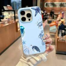 Tema de animales marinos en acuarela azulfunda de teléfono Fundas compatibles con ,Apple,VIVO,OPPO,,, y Honor.Fabricadas en silicona TPU,ofrecen protección contra golpes y caídas. - Azul - Ver 4