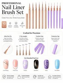 10PCS/5PCS Nail Liner Brush Set, Ultra-Fine Liner Brushes For Nails, Nail Art Brushes Suitable For Gel Nail Polish, Detail Painting And Drawing, Professional Nail Salon Tools - Multicolor - View 6