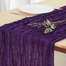 1pc Deep Purple Cream Cheesecloth Table Runner 35x120 Inches (Approx. 90x300.4 Cm), Easter Spring Farmhouse Rustic 10 Feet (Approx. 3.0 M) Gauze Cheesecloth Table Runner Suitable For Wedding Banquet Bridal Shower Birthday Party Home Decor - Purple - View 9