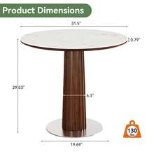 Tribesigns 31.5-Inch Round Conference Table For 2-4 People, Small Wood Meeting Room Table With Thickened Sintered Stone Tabletop And Stainless Steel Base (White + Walnut) - White and Dark Walnut - View 3