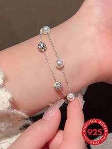 BALMORA Exquisite Luxury S925 Sterling Silver Pearl Bracelet, Gift For Girlfriend - Silver - View 2