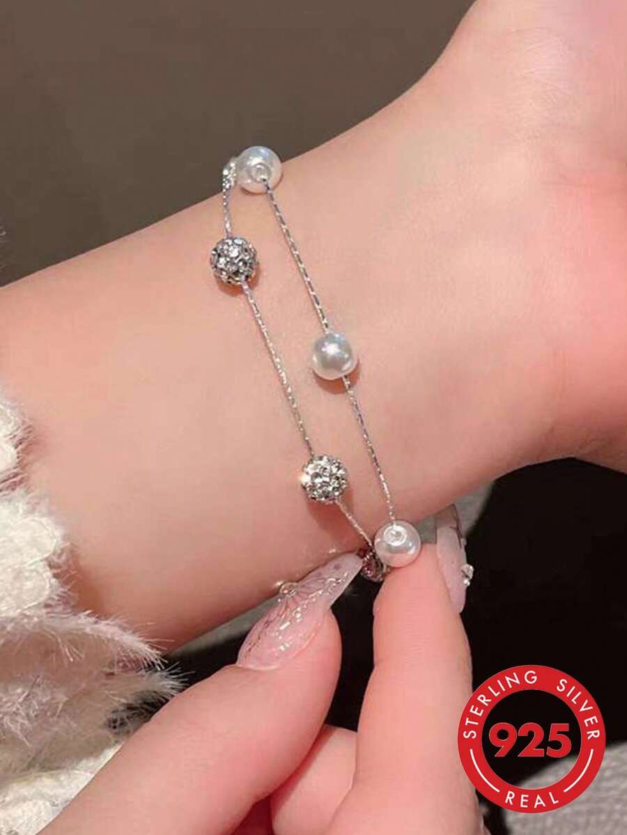 BALMORA Exquisite Luxury S925 Sterling Silver Pearl Bracelet, Gift For Girlfriend