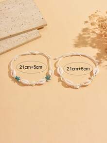 2pcs/Set Gelang Kaki Tali Kepang Dekoratif Berlapis Motif Kura-kura dan Bintang Laut Gaya Liburan Pantai yang Modis untuk Wanita, Cocok untuk Pemakaian Sehari-hari, Liburan Musim Panas, Pesta Pantai, Festival Musik - MultiWarna - View 4