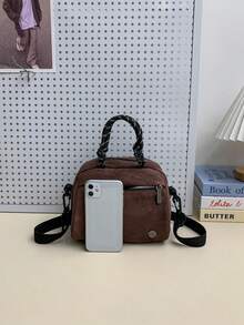Women's Casual Shoulder Sports Bag Crossbody Bag, Easy-To-Care-For Fabric, Easy To Clean, Plaid Material, Multi-Layer Zipper Large Capacity Handbag - Coffee - View 6