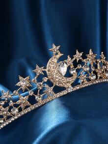 Star Moon Water Drop Bridal Crystal Rhinestone Crown Headband, Premium Full Rhinestone Wedding Headpiece Hair Accessory (Designed For Women And Brides), Elegant Bridal Hair Accessory For Wedding Ceremony - Gold - View 3
