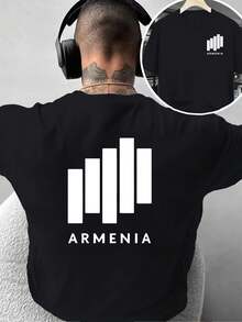 Camiseta de moda masculina creativa de doble cara ARMENIA Armenia Print: Minimalista, Genial y Única, adecuada para uso diario casual en casa o para actividades de fitness al aire libre, u - Negro - Ver 1