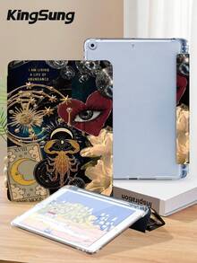 Kingsung 星星月亮復古圖案平板電腦保護殼，相容 iPad Air 8 (Model M4)、2026 11 吋/13 吋、9.7/10.2/10.5/10.9/12.9 吋、Pro 11 吋、第 10 代、Galaxy Tab S6 Lite 10.4 吋、Kindle Paperwhite 2024 第 12 代、Kindle 2022 第 11 代，具防震功能、智能支架、自動喚醒與睡眠功能 - 彩色 - 查看 3