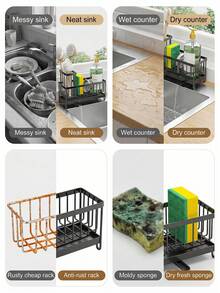Estante de cocina para paños de platos de moda, con bandeja de drenaje inclinable automática, estante de drenaje de esponja sólida, adecuado para almacenamiento de paños en la encimera de la cocina, organizador de fregadero de cocina, regalo para mujeres y mamás, accesorios de fregadero de cocina, utensilios de cocina - Multicolor - Ver 9
