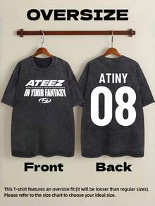 ATINY 08 Black Cotton T-Shirt With 'In Your Fantasy' Print, Unisex Casual Fan Clothing,  MINGI Graphic Tee From South Korea, Fashionable Retro Short Sleeve T-Shirt - 黑色 - 查看 4