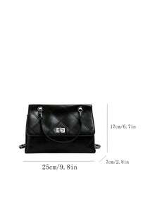Fashion Solid Color Quilted Diamond Pattern Small PU Shoulder Bag, Portable Crossbody Bag, Multiple Compartments, Suitable For Women Shopping, Dating, Work Commuting And Daily Use. - Black - View 3