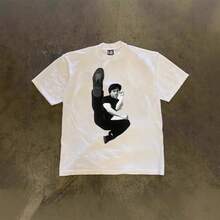 High-Density Pure Cotton! Unisex Short-Sleeved, Loose-Fitting T-Shirt For Couples, Featuring A Vintage Chinese Kung Fu And Jackie Chan Print. Luxury T-Shirts, Tops,  T-Shirts. - 白色 - 查看 4
