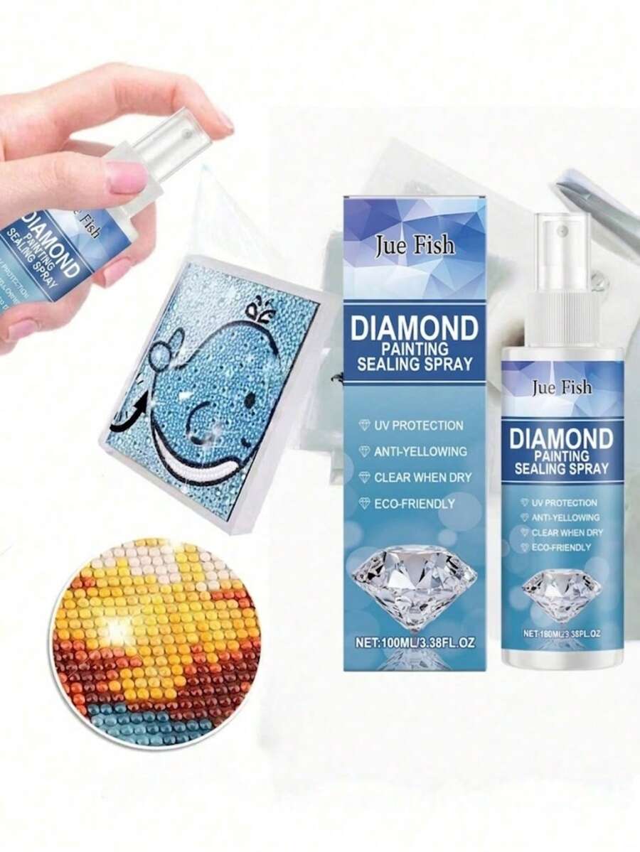 JUE FISH 升級版鑽石畫密封噴霧 - 30分鐘快速乾燥鑽石畫膠水，保持鑽石畫固定且閃亮，鑽石畫配件與工具，易於使用，無需刷子