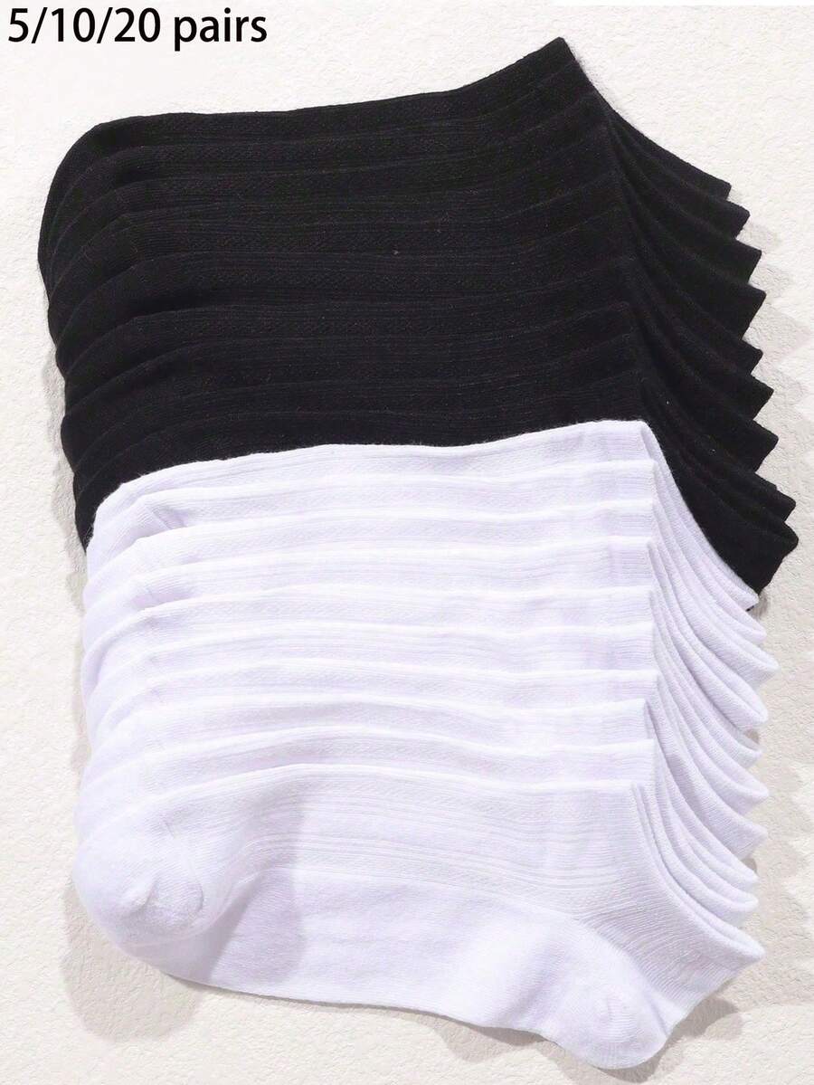5/10/20 Pairs Multi-Color Mixed All-Season Fashion Casual Couple Women's Short Socks - Black and White - View 1