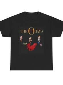 T-shirt masculina vintage com arte do álbum O'Jays - T-shirt pesada de música soul retro da banda dos anos 70 e 80 com letras douradas e fotos dos membros, casual - Preto - Ver 1