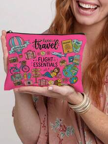 A Fashionable Cosmetic Travel Bag With Makeup Pattern Design - Lightweight Foldable Zipper Bag, Suitable For Cosmetics, Toiletries And Pens - Easy To Wipe Clean, Ideal Gift For Women And Makeup Enthusiasts - Multicolor - View 7