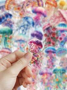 50pcs Colorful Jellyfish Stickers Set Decorative Transparent Stickers For Laptop Suitcase Scrapbook Diy Decor - Colorful Jellyfish - View 7